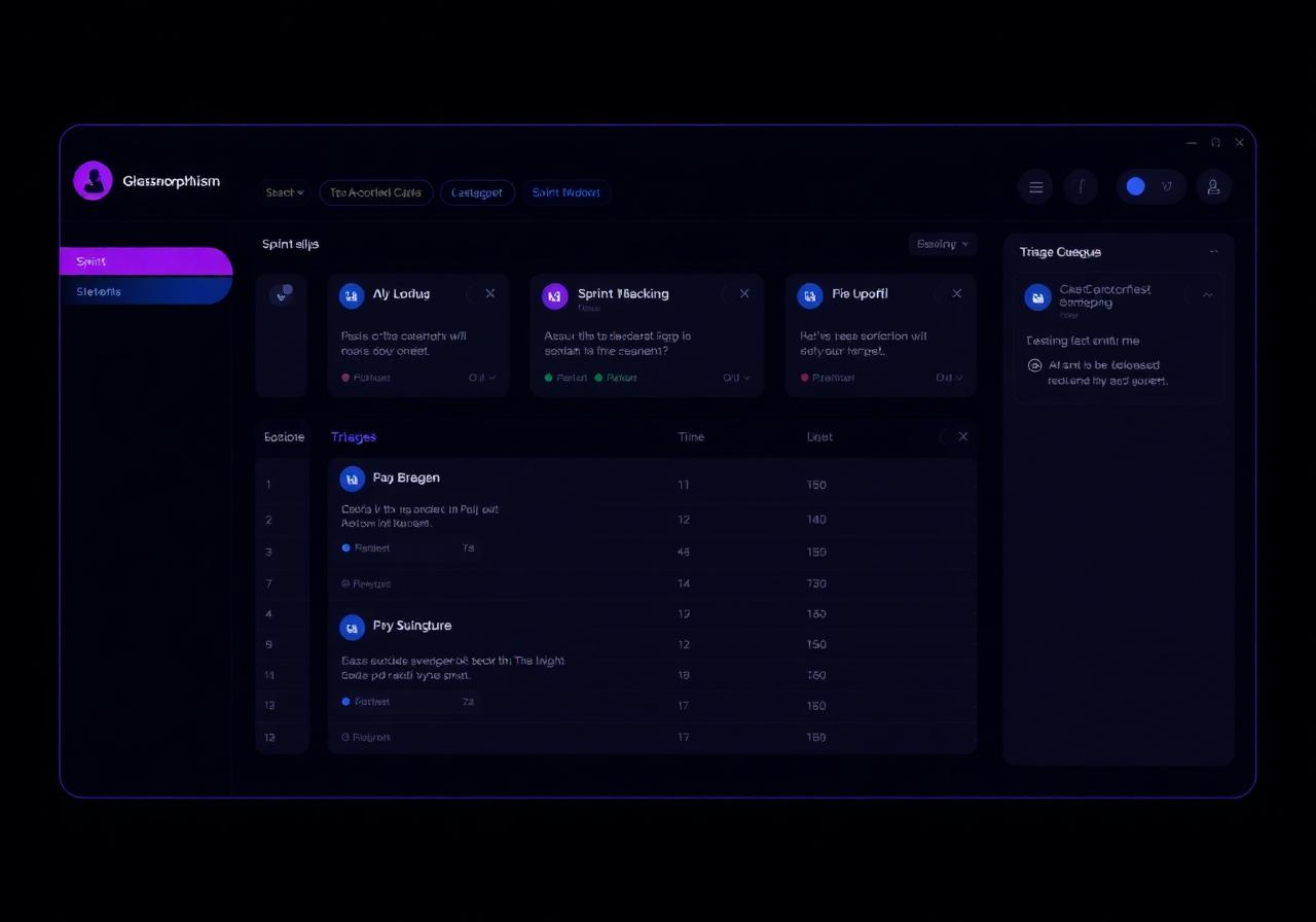 AI agent triaging a sprint board and issue backlog in a dark project interface