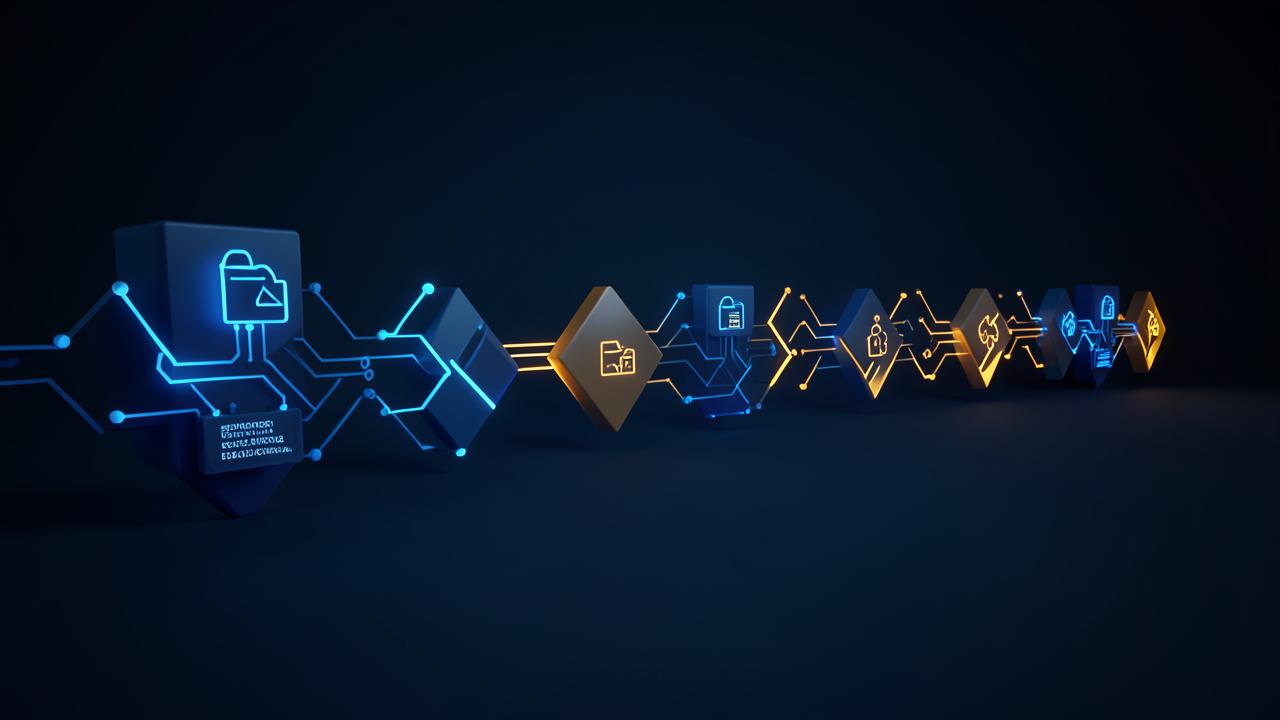 Abstract illustration of small business tasks flowing into an organised queue
