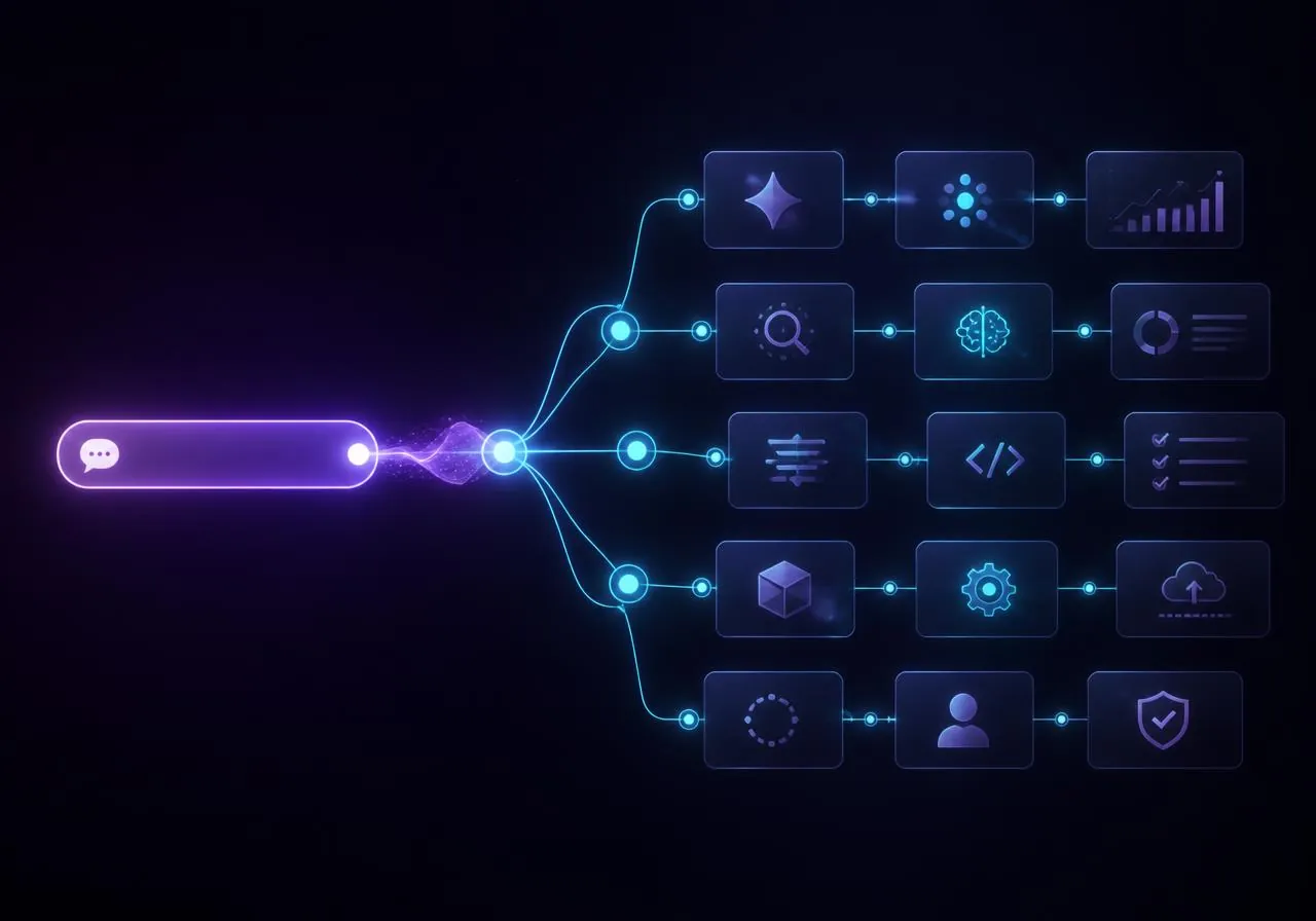 A single plain-language prompt expanding into a multi-step agent workflow