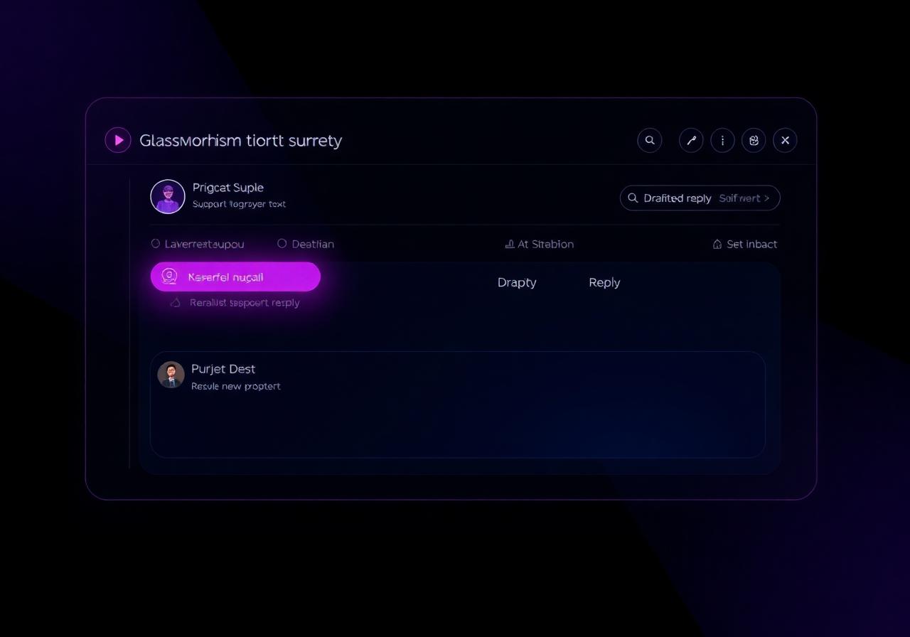 AI agent drafting a support reply beside a prioritised ticket queue in a dark UI
